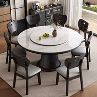 Massivholz und Steinplatte Esstisch für Wohnzimmer, moderner einfacher runder Tisch mit Plattenspieler für Esszimmer