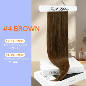 Extensiones de Cabello Remy con Clip, Color <span class=keywords><strong>Castaño</strong></span>, Invisibles, Lisas, 1B, Cabeza Completa, 18 Pulgadas, 7 Piezas, 120g - Product Image 2
