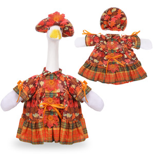 Robe à motif feuilles d'érable d'automne avec chapeau assorti pour tenue de canard de porche de 23 pouces, décoration de jardin et de pelouse, vêtements pour canard de porche - Product Image 2