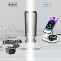 Station de charge sans fil 3-en-1 rapide 20W avec support magnétique pour téléphone et écouteurs, port Type-C