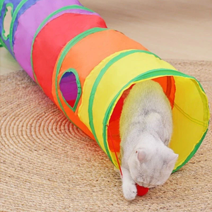 Tunnel pour chat pliable avec balle de jeu pour chats d'intérieur Tunnel pour animaux de compagnie portable arc-en-ciel pour chatons chiots lapins et autres petits animaux de compagnie - Product Image 5