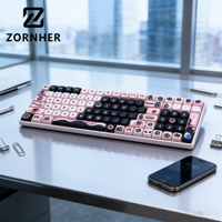 Teclado Mecánico ZORNHER ZH100 Little Devil Blanco, Inalámbrico, Tri-Modo, RGB, PBT, Nuevo, Ergonómico para Oficina, Personalizable, con Teclas Bonitas