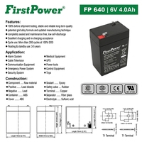 Batería de Plomo-Ácido FirstPower FP640 6V 4Ah 20HR, Batería AGM Recargable para Báscula Electrónica y Sistema de Control de Acceso