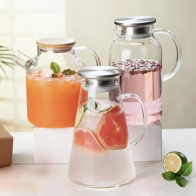Borosilicate Glass Water Pitcher with Lid Perfect for Serving Cold Water Lemonade and Flower Tea BPA-Free Kitchen Must Have