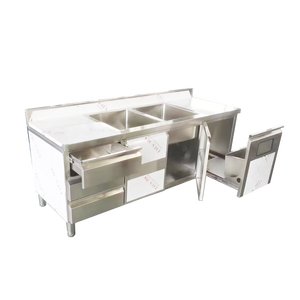 Évier commercial carré à cuve unique VICTORY KITCHEN en acier inoxydable 304, design industriel, installation sur comptoir, surface polie, robinet - Product Image 6