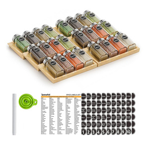 <b>Spice</b> <b>Jar</b> Storage Rack With Labels 48 <b>Jars</b> Wooden Organizer For Kitchen Counter Use - Product Image 1