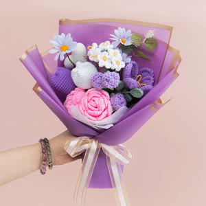 Nuevo Ramo de Flores Tejidas a Crochet, Ramo de Girasoles y Tulipanes Hechos a Mano al por Mayor, Regalos - Product Image 1