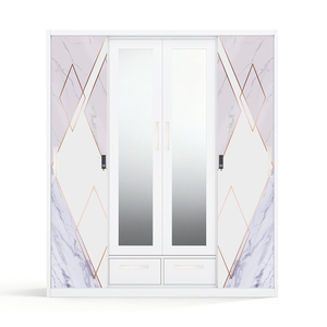 Armoire de chambre à coucher en acier imprimé avec portes coulissantes miroir et tiroirs inférieurs - Product Image 1