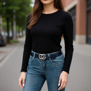 เข็มขัดหนัง PU แบบหัวเข็มขัด CG ขนาด 3.5 ซม. x 110 ซม. เข็มขัดแฟชั่นสำหรับผู้หญิง - Product Image 3