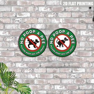 Letrero metálico redondo con gráfico de prohibición de excrementos de perros, decoración de pared verde para patio, césped y jardín - Product Image 4