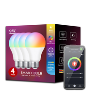 Akıllı LED Ampul 4'lü Paket RGB Renk Değiştiren A60 9W Uygulama Kontrollü Ev & Otel Kullanımı E27/E26/B22/E14 85-265V Kısılabilir