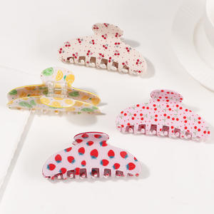 กิ๊บติดผมผลไม้ฤดูใบไม้ผลิ เลมอนและสตรอว์เบอร์รี กิ๊บพีวีซีสำหรับผู้หญิง เครื่องประดับผมลายผลไม้น่ารัก - Product Image 2