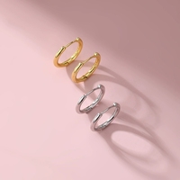Anting Hoop Perak Sterling Gaya Korea FY-EK195, Serbaguna, Lucu, Lapis Rhodium & Emas, Tidak Perlu Dilepas Saat Tidur, Untuk Wanita
