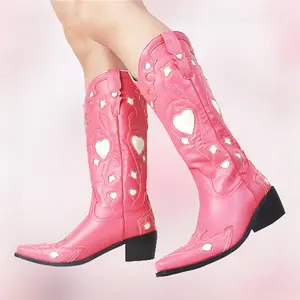 BUSY GIRL XY4819 Pink Cowboy Boots White Heart Cowgirl Boots For Women 2023 Fashion Western Women Shoes Bota Country