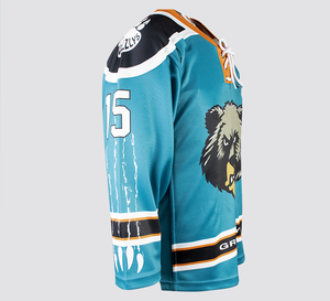 Maillot de hockey sur glace personnalisé entièrement sublimé, rayé bleu sarcelle, col lacé, uniforme d'entraînement de hockey sur glace avec impression du logo de l'équipe - Product Image 3