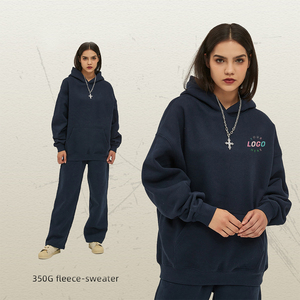 Sweat à capuche bleu marine pour <span class=keywords><strong>homme</strong></span> avec poche kangourou Ensemble streetwear d'hiver assorti avec ceinture élastique - Product Image 1