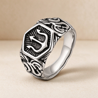 Bague Chevalière Trident Viking Vintage en Acier Inoxydable, Style Gothique Punk Motard, Argent Vieilli, Bijoux pour Hommes, OEM Vente en Gros Boli 3D