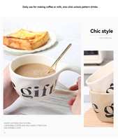 Mug à café en céramique de 350 ml en gros avec impression de lettres, réutilisable, logo personnalisé, design minimaliste, poignée ergonomique pour la maison et les fêtes