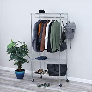 Alera ALEGR363618SR Porte-vêtements à étagères métalliques pour 30 vêtements, 36 po. W X 18 In. D X 75 In. Meuble de rangement mural H en argent - Product Image 3