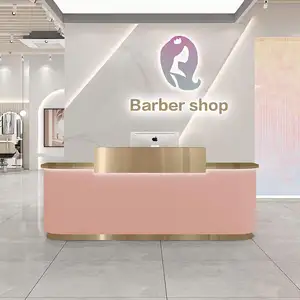 Stainless Steel Gold Plated Reception Desk Beauty Salon White Gold Front Counter Reception Desk For Sale