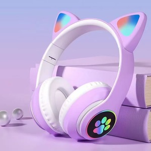 Cat Ear Headphones Pink White Over Ear Wireless Stereo Noise Cancellation Type C Charging 8 Hours Battery Life - Product Image 2