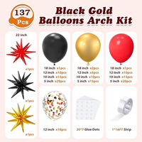 Kit de Guirnalda de Globos Rojos, Negros y Dorados, Arco de Globos de Látex con Confeti de 5, 10, 12 y 18 Pulgadas, Globos Estrella, para Fiestas de Cumpleaños