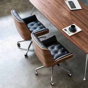 Silla de oficina de cuero genuino, giratoria, con altura ajustable, para uso en el hogar y la oficina. - Product Image 3