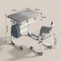 Ensemble chaise et bureau en acier en forme de C moderne pour les élèves du primaire et du secondaire ; bureau réglable en hauteur pour une seule personne avec plateau en bois