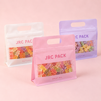 Sachet d'emballage personnalisé en papier kraft avec logo imprimé pour noix et bonbons, avec fenêtre, qualité alimentaire, pochette souple à fond plat et soufflet latéral