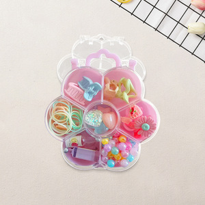 Girls Hair Accessory Set DIY Beaded Jewelry Box Cartoon Storage Case For Kids Pink With Transparent Lid - Product Image 1