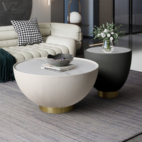 Table d'appoint ronde de style américain simple, table de salon de luxe, table basse en cuir et pierre frittée pour la maison