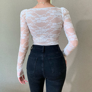 Fashionable Ladies Breast <strong>Cup</strong> Lace Long-sleeve <strong>Blouse</strong> Top Sexy Black V-neck Shirt Collar Women's Party Shapers Lace Top - Product Image 4
