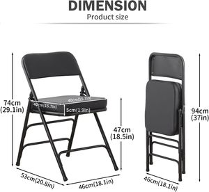 Portable Metal Folding Chair with <b>Backrest</b> and Padded Seat Collapsible Square Garden Outdoor Furniture - Product Image 4