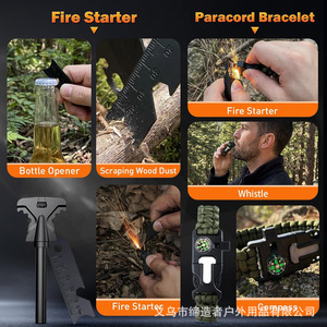 Kit de survie en plein air 27 en 1, kit d'urgence multifonction pour le camping en milieu sauvage, équipement compact portable en acier inoxydable - Product Image 4
