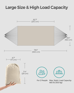 <span class=keywords><strong>Hamac</strong></span> double <span class=keywords><strong>beige</strong></span> 98.4x59.1 pouces Capacité de poids de 300 lb pour terrasse Camping extérieur Livré Installation de sac de compression - Product Image 2