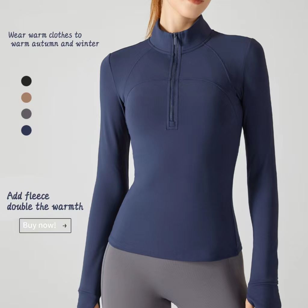 Autumn Plush Yoga Dress Top Long Sleeved European and American Yoga Fitness Dress Fitness Running Sports Coat for Women