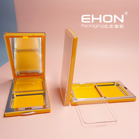 Boîte compacte en plastique rectangulaire vide à double compartiment pour poudre de maquillage avec miroir pour emballage cosmétique