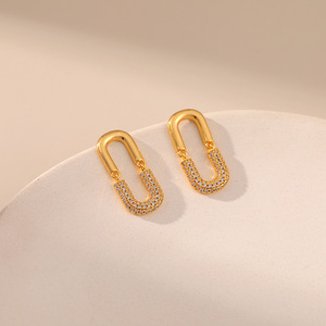Fashion 18k Copper Paper Clip <strong>U</strong> <strong>Shape</strong> Gold Plated <strong>Earrings</strong> for Women - Product Image 3