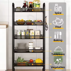 Cesta Giratoria Resistente para Frutas, Directo <span class=keywords><strong>de</strong></span> Fábrica, Estante <span class=keywords><strong>de</strong></span> Almacenamiento para Cocina, Carrito con <span class=keywords><strong>Ruedas</strong></span>, 4 Niveles, Accesorios <span class=keywords><strong>de</strong></span> Cocina Metálicos - Product Image 4