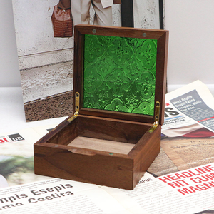 Luxury Walnut Wood Trinket Box Custom Color Pattern Glass Lid Wooden Jewelry Box Wood Gift Box for Newborn Baby <strong>Wedding</strong> <strong>Keepsake</strong> - Product Image 1