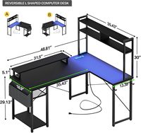 Bureau d'ordinateur Combohome en forme de L avec support pour écran, bureau de jeu avec étagères