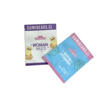 Sachet d'emballage personnalisé à faible MOQ, imprimé, échantillon 1g 3.5g, pour bonbons gélifiés, pochette plate mate à 3 soudures latérales avec encoches de déchirement