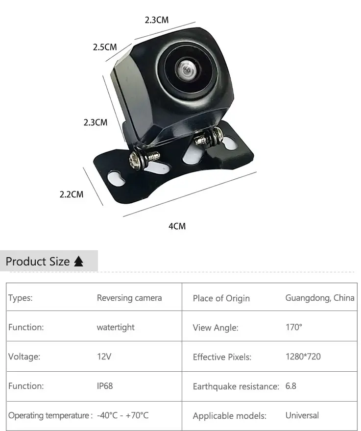 กล้องมองหลังแบบฟิชอาย720P Ip68ทำจากโลหะกล้องฟิชอายอเนกประสงค์ช่วยจอดรถขนาดเล็ก