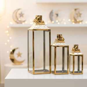 Lanternes à bougies décoratives en métal de style classique plaquées or de haute qualité pour la décoration de la maison pendant le Ramadan - Product Image 1