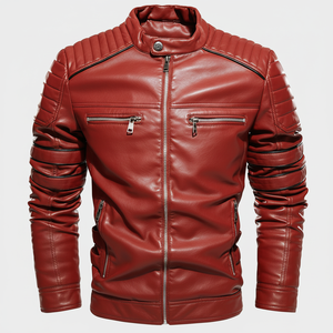 Ropa de calle de moda para hombre Chaqueta ajustada de otoño invierno Cuero café con forro de piel Tela de lona para estilo masculino - Product Image 1