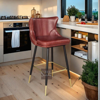Chaise de bar haute en cuir véritable, marron, avec boutons capitonnés, pour comptoir de bar ou salle à manger – Meuble stable et très demandé