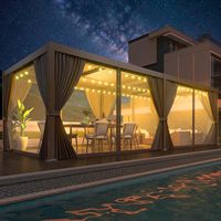 10' X 20' Lamellen-Pergola mit Verstellbarem Dach, Outdoor-Aluminium-Terrassenpavillon, Wasserdichte Vorhänge und Netzabdeckung - Luxuriöses Modernes Design