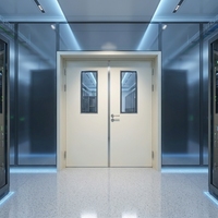 Porte coupe-feu moderne en acier inoxydable à ouverture plate avec fenêtre d'observation, surface finie