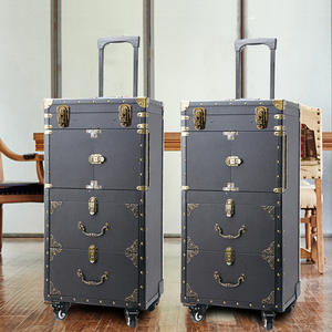 Trolley de Coiffure Vintage en Cuir – Boîte à Outils Personnalisée Rétro avec Tiroirs pour <span class=keywords><strong>Coiffeur</strong></span> et Rangement de Produits de Beauté - Product Image 4