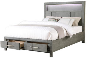 Luxury Convertible Modern Queen 5PC Wood Bedroom <b>Storage</b> Set with LED Headboard Bluetooth Speakers & <b>USB</b> Ports - Product Image 5